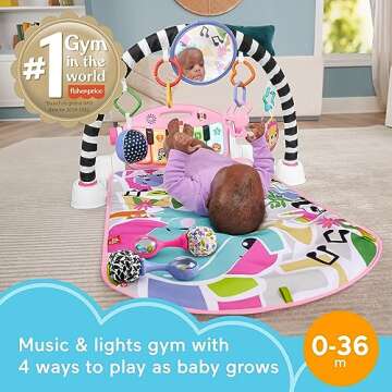 Fisher-Price Baby Gift Set Glow and Grow Kick & Play Piano Gym Pink Playmat & Musical Learning Toy with 2 Rattle Maracas for Newborns Ages 0+ Months