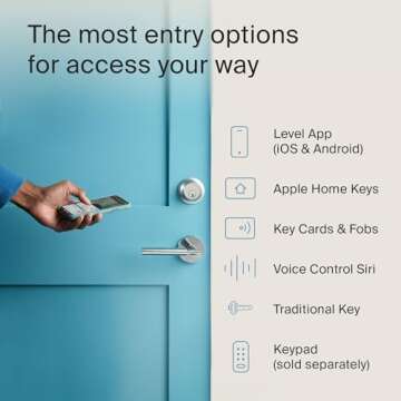 Level Lock+ Smart Lock Plus Apple Home Keys - Smart Deadbolt for Keyless Entry - Includes Key Cards - Works with iOS, Android, Apple HomeKit (Matte Black)