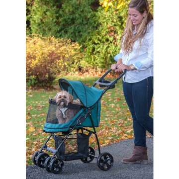 Pet Gear No-Zip Happy Trails Lite Pet Stroller for Cats/Dogs, Zipperless Entry, Easy Fold with Removable Liner, Safety Tether, Storage Basket + Cup Holder, 4 Colors