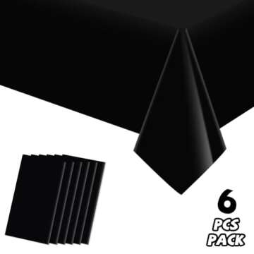 6 Pack Premium Disposable Plastic Tablecloth 54" x 108" Party Table Cloths Disposable for 6 to 8 Foot Tables Indoor or Outdoor Parties Birthdays Weddings Christmas Anniversary Buffet Table (Black)