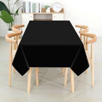 6 Pack Premium Disposable Plastic Tablecloth 54" x 108" Party Table Cloths Disposable for 6 to 8 Foot Tables Indoor or Outdoor Parties Birthdays Weddings Christmas Anniversary Buffet Table (Black)