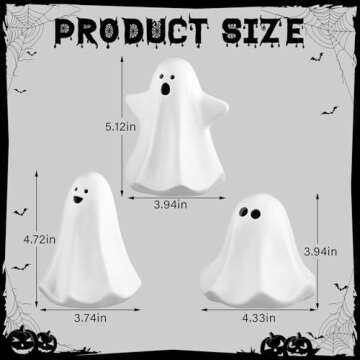 Domensi 9 Pcs Halloween Ceramic Ghost Figurines with LED Lights, Large 5.12" White Spooky Ghost Sculpture Statue Cute Halloween Miniatures for Gifts Centerpiece Table Mantel Collections Decorations