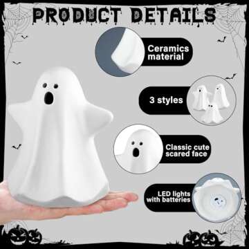 Domensi 9 Pcs Halloween Ceramic Ghost Figurines with LED Lights, Large 5.12" White Spooky Ghost Sculpture Statue Cute Halloween Miniatures for Gifts Centerpiece Table Mantel Collections Decorations