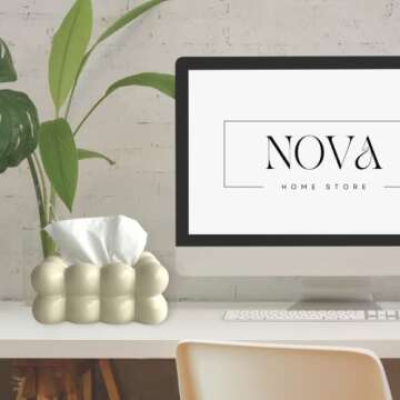 Nova Home Modern Ceramic Tissue Box Cover - Stylish Design for Any Room - Fits Standard Size Rectangular Tissues - Beige/Matte White Color