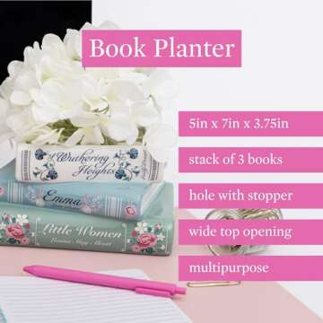 Steel Mill & Co Original Small Book-Shaped Decorative Planter, Ceramic Planter for Home Decor, Cute Bookshelf Decor, Unique Planter for Book Lovers, Classic Titles Bookstack