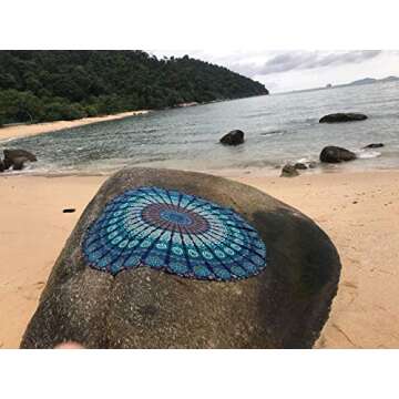 raajsee Mandala Round Beach Tapestry Hippie/Boho Beach Blanket Roundie/Indian Cotton Throw Bohemian Round Table Cloth/Yoga Mat Meditation Picnic Rugs 70 inch Circle (TURQUOISE)