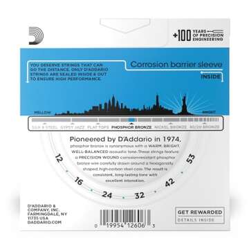 D'Addario Guitar Strings - Phosphor Bronze Acoustic Guitar Strings - EJ16-3D - Rich, Full Tonal Spectrum - For 6 String Guitars - 12-53 Light, 3-Pack