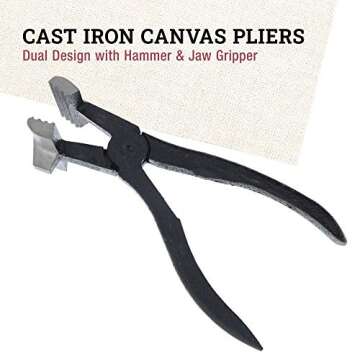 U.S. Art Supply Iron Canvas Pliers, Dual Design with Hammer & Jaw Gripper