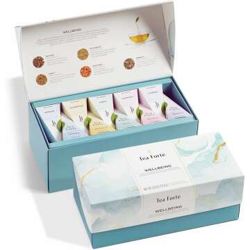 Tea Forte Wellbeing Organic Wellness Tea Presentation Box Tea Sampler Gift Set, 20 Assorted Variety Handcrafted Pyramid Tea Infuser Bags - Herbal Tea, Green Tea