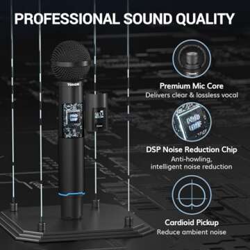 TONOR Rechargeable Wireless Microphones, Metal Bluetooth Handheld Cordless Mic System with Receiver, 2x25 UHF Professional Dynamic Mic for Karaoke, Church, Singing, Wedding, Meeting, DJ, 328ft TW720