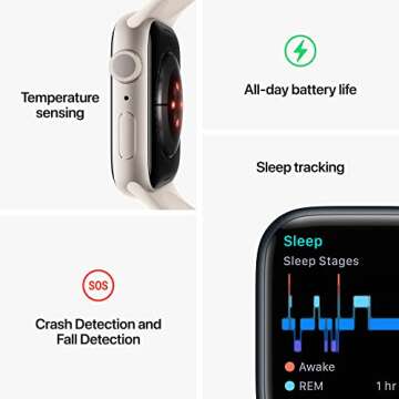 Apple Watch Series 8 [GPS 41mm] Smart Watch w/Midnight Aluminum Case with Midnight Sport Band - M/L. Fitness Tracker, Blood Oxygen & ECG Apps, Always-On Retina Display, Water Resistant