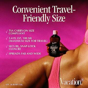 Vacation Baby Oil SPF 30 + Air Freshener Bundle, Broad Spectrum SPF 30 Sunscreen Oil, Vegan Suntan Oil with Broad Spectrum SPF, Sunscreen Tanning Oil, TSA Friendly, Travel Size, 3.4 fl. oz.