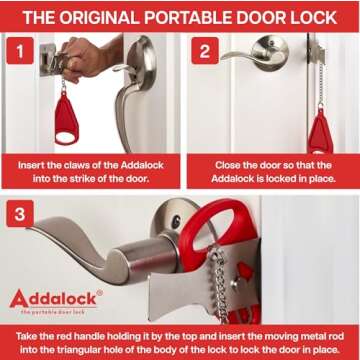 Addalock The Original Portable Door Lock for Travel & Home Security, Durable 1-Piece Door Latch Lock for Houses, Apartments, Hotels, Motels, Dorms & AirBnBs - Lock the Door & Stay at Home or Away