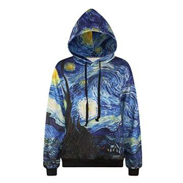 Sexy&Stylish Starry Night Women's 3D Sweatshirt Fashion Print Van Gogh Oil Painting Hoodies Blue Galaxy Small / Medium