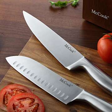 McCook® Knife Sets with Built-in Sharpener,German Stainless Steel Hollow Handle Kitchen Knives Set in Acacia Block