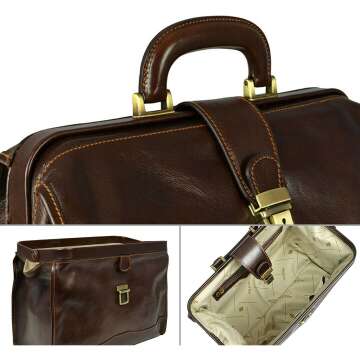 Unisex Brown Leather Doctor Bag - Time Resistance