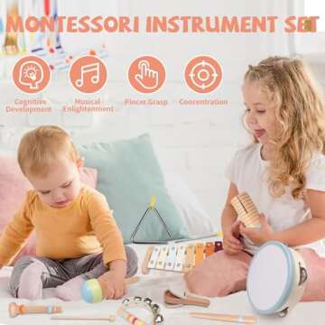 Toddler Musical Instruments Set - Montessori Toys Wooden Percussion Baby Drum Xylophone Maracas Set, Sensory Toys for 18 Month Old Preschool Music Education, 2 3 4 Year Old Girl Boy Birthday Gifts