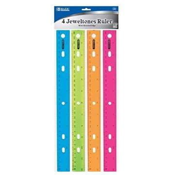 BAZIC Jeweltones Color Plastic Ruler 12" (30cm), Inches Centimeter Metric Measuring Rulers (4/Pack)