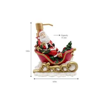 Indecor Home Santa Sleigh Lotion Pump, Festive Christmas Bathroom Accessory, Holiday Themed Soap Dispenser, Red