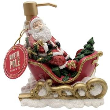 Indecor Home Santa Sleigh Lotion Pump, Festive Christmas Bathroom Accessory, Holiday Themed Soap Dispenser, Red