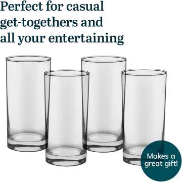 Libbey Tumbler Drinking Glass Sets, Durable Heavy Base Drinking Glasses, Lead-Free Tall Water Glasses Set, Sophisticated Beer Glasses Set of 8