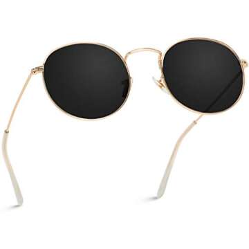 WearMe Pro - Reflective Lens Round Trendy Sunglasses (Gold Frame/Black Lens, 51)