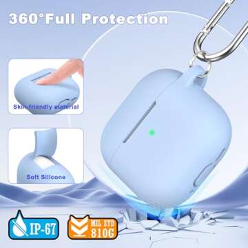 MHYALUDO for AirPods 4th Generation Case Cover 2024, Military Grade Soft Silicone Shock-Absorbing for AirPods 4 Case with Keychain & Cleaning kit, Sky Blue