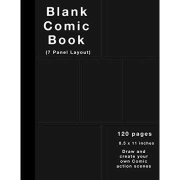 Blank Comic Book: 120 pages, 7 panel, White Paper, Draw your own Comics (Black cover)