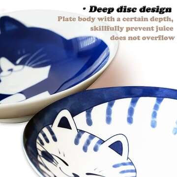 OTYFGHD Cute Cat Ceramic Dessert Plates,Set of 4,Dipping, Sushi,Appetizer Plates,Soy Sauce Dish,Cat Gift,Dishware and Dinnerware Sets（Free Spoon and Fork）