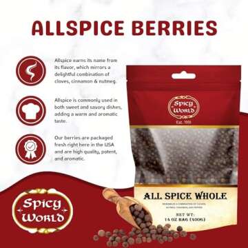 Spicy World Whole Allspice Berries 14 Oz Resealable Bag | All Spice Pimento Jamaica Pepper for Cooking & Seasoning | Versatile Berry for Curries, Soups and even Pastries