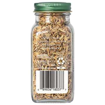 Simply Organic Fennel Seed, Certified Organic | 1.9 oz | Foeniculum vulgare Mill.