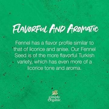 Simply Organic Fennel Seed, Certified Organic | 1.9 oz | Foeniculum vulgare Mill.