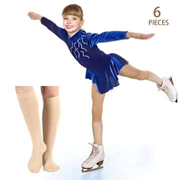 SATINIOR 6 Pairs Ice Skating Socks Roller Skating Socks High Tight Knee Nylon Roller Skate Sock Women Girl(Nude Color)