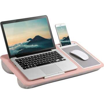 LapGear Home Office Lap Desk with Device Ledge, Mouse Pad, and Phone Holder - Blush Pink - Fits up to 15.6 Inch Laptops - Style No. 91584