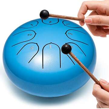 Lronbird Steel Tongue Drum 6 Inch 8 Notes Hand Drums with Bag Sticks Music Book, Sound Healing Instruments for Musical Education Entertainment Meditation Yoga Zen Gifts (Blue)