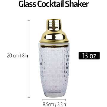 Glass Cocktail Shaker Set - Glass Shaker for Cocktails, Drink Shakers Cocktail and Cocktail Shakers, Glass Shaker Set for Bars, Whiskey, Cocktails (Gold, 13 oz)