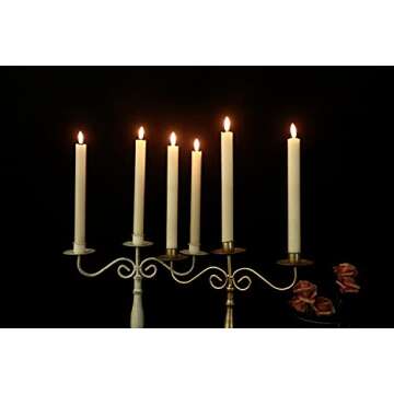 GenSwin Flameless Ivory Taper Candles Flickering with 10-Key Remote, Battery Operated Led Warm 3D Wick Light Window Candles Real Wax Pack of 6, Christmas Home Wedding Decor(0.78 X 9.64 Inch)