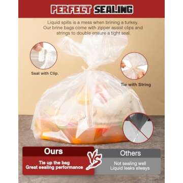 Turkey Brine Bag, 26"×22", 2 Pack, Extra Large Brining Bags for Turkey, Chicken, Beef, Fish, Pork - Holds up to 35lbs, Double Zipper Heavy Duty Brine Bag with Flat Bottom, 2 Cotton Strings & Clips