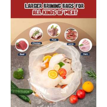 Turkey Brine Bag, 26"×22", 2 Pack, Extra Large Brining Bags for Turkey, Chicken, Beef, Fish, Pork - Holds up to 35lbs, Double Zipper Heavy Duty Brine Bag with Flat Bottom, 2 Cotton Strings & Clips