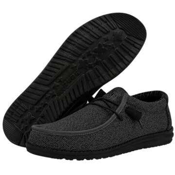 Hey Dude Men's Wally Sox Micro Total Black Men's 9 & Women's 11 | Men's Loafers | Men's Slip On Shoes | Comfortable & Light-Weight