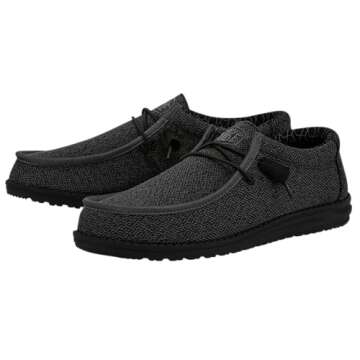 Hey Dude Men's Wally Sox Micro Total Black Men's 9 & Women's 11 | Men's Loafers | Men's Slip On Shoes | Comfortable & Light-Weight