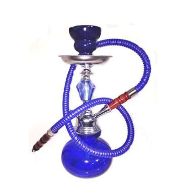 Hookah Shisha Nargila Smoking Water Pipe Bong Glass Tobacco 1 Hose Bowl Set Blue Color