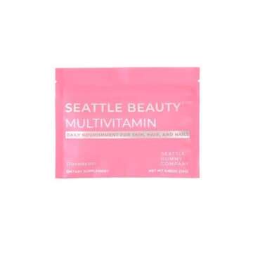 Seattle Gummy Company Beauty Skin, Hair and Nails Multivitamin Gummy, Strawberry Flavor; 24 servings, All Natural, Non GMO, Gluten Free; Biotin, Hydrolyzed Collagen, Antioxidants and Angelica Sinesis.