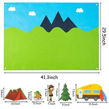 WATINC 46Pcs Camping Felt Board Story Set Camping Adventure Camp Out Preschool Large Wall Storyboard Forest Theme Early Learning Storytelling Play Board Hanging Kit for Toddler Kids 41 x 30 Inch