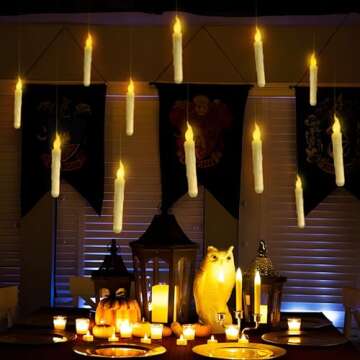 Halloween Decorations - Floating LED Candles with Remote Control -12Pcs Magic Witch Wizard Christmas Decor for Indoor Home Room Classroom Bedroom Birthday Party (with Common Remote)