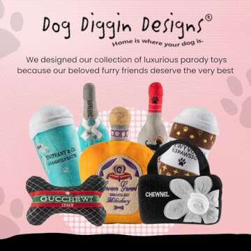 Dog Diggin Designs Runway Pup Collection | Unique Squeaky Parody Plush Dog Toys – Fashion Accessories