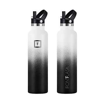 IRON °FLASK Camping & Hiking Hydration Canteens - 3 Lids (Narrow Straw Lid) Leak Proof Vacuum Insulated Stainless Steel - Hot & Cold Double Walled Sports Water Bottle - Day & Night, 24 Oz