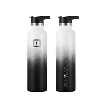 IRON °FLASK Camping & Hiking Hydration Canteens - 3 Lids (Narrow Straw Lid) Leak Proof Vacuum Insulated Stainless Steel - Hot & Cold Double Walled Sports Water Bottle - Day & Night, 24 Oz