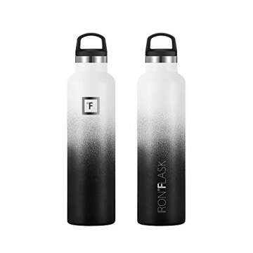 IRON °FLASK Camping & Hiking Hydration Canteens - 3 Lids (Narrow Straw Lid) Leak Proof Vacuum Insulated Stainless Steel - Hot & Cold Double Walled Sports Water Bottle - Day & Night, 24 Oz