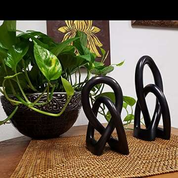 Continuous Looped Entwined Love Carving Unique Modern Contemporary Décor Hand-Crafted Soapstone Artisans of Kenya Genuine Human Hands Precious Gift (6 Inch, Black)